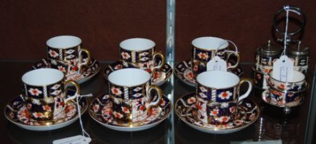SET OF SIX ROYAL CROWN DERBY IMARI PATTERN COFFEE CANS AND SAUCERS, TOGETHER WITH AN EP-MOUNTED