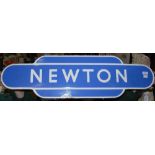 RAILWAYANA - A BRITISH RAILWAYS SCOTTISH REGION ENAMEL TOTEM SIGN, 'NEWTON', 92CM WIDE.