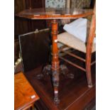 A 19TH CENTURY WALNUT OCTAGONAL OCCASIONAL TABLE ON TAPERED CYLINDRICAL COLUMN WITH THREE FOLIATE