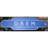 RAILWAYANA - A BRITISH RAILWAYS SCOTTISH REGION ENAMEL TOTEM SIGN, 'DREM', 92CM WIDE.