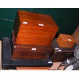 COLLECTION OF FOUR ASSORTED BOXES TO INCLUDE BLACK AND GILT DECORATED BOX WITH GREEN-LINED PAPER
