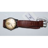 VINTAGE PEEREX SWISS-MADE WHITE METAL CASED GENTS WRISTWATCH WITH BROWN LEATHER STRAP, THE CHAMPAGNE