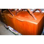 MID-20TH CENTURY TEAK DINING ROOM SUITE COMPRISING SIDEBOARD FITTED WITH TWO CUPBOARD DOORS AND