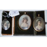 THREE 19TH CENTURY PORTRAIT MINIATURES INCLUDING A LARGE OVAL MINIATURE OF A YOUNG GIRL IN A BONNET,