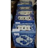 FIVE CHINESE PORCELAIN BLUE AND WHITE RECTANGULAR SHAPED FLOWER BRICKS WITH PIERCED DETAIL