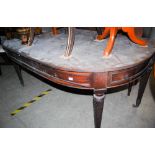 GEORGE III MAHOGANY CONSOLE TABLE/ D-END TABLE SECTION, THE TOP WITH REEDED EDGE ABOVE A PLAIN