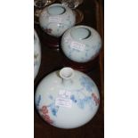 THREE ASSORTED JAPANESE BLUE, WHITE AND COPPER RED PORCELAIN VASES