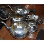 COLLECTION OF EP WARE TO INCLUDE A THREE-PIECE OCTAGONAL SHAPED TEA SET, TEA POT WITH ENGRAVED