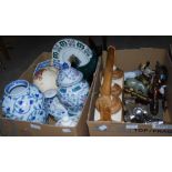 TWO BOXES - ASSORTED CERAMICS, HOUSEHOLD ITEMS, FLATWARE, ETC.