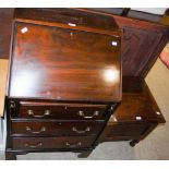 REPRODUCTION MAHOGANY BUREAU OF SMALL PROPORTIONS, TOGETHER WITH A MAHOGANY COMMODE