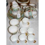 TUSCAN CHINA GREEN GROUND FLORAL DECORATED PART TEA SET, TOGETHER WITH A COLLINGWOOD WHITE AND