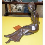 BRONZED RESIN FIGURE GROUP, 'SEATED LADY' MODELLED BY STEPHANIE HOBHOUSE.