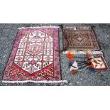 THREE PERSIAN CARPETS ITEMS, INCLUDING A SMALL PERSIAN CARPET WITH IVORY FIELD AND LARGE MEDALLION