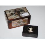 CHINESE DARK WOOD AND MOTHER OF PEARL RECTANGULAR BOX CONTAINING A LARGE COLLECTION OF ASSORTED