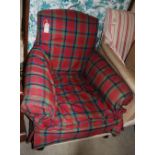 VICTORIAN ARMCHAIR WITH LOOSE TARTAN COVERS