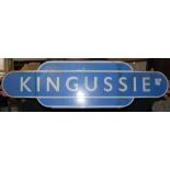 RAILWAYANA - BRITISH RAILWAYS SCOTTISH REGION ENAMEL TOTEM SIGN 'KINGUSSIE', 91CM WIDE.