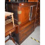 A 20TH CENTURY JAPANESE SIDE CABINET WITH PAIR OF CUPBOARD DOORS OVER THREE LONG DRAWERS.