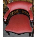 VICTORIAN MAHOGANY VELVET UPHOLSTERED TUB CHAIR