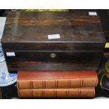 A 19TH CENTURY COROMANDEL TEA CADDY, AND TWO PART LEATHER-BOUND VOLUMES 'WONDERS OF THE WORLD I &