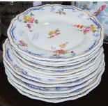 COLLECTION OF TWELVE ASSORTED 19TH CENTURY BLUE, GILT AND FLORAL DECORATED DINNER AND DESSERT