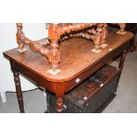 A 19TH CENTURY D-END TABLE SECTION / CONSOLE TABLE ON TAPERED CYLINDRICAL SUPPORTS