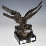 LATE 20TH CENTURY AMERICAN PATINATED BRONZE FIGURE OF AN EAGLE, MODELLED AS AN EAGLE WITH WINGS