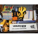 BOX - ASSORTED JCB THEMED TOYS, COLLECTION OF ASSORTED BEANO COMICS, ASSORTED HARRY POTTER BOOKS AND