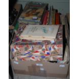 BOX - ASSORTED VINTAGE BOOKS, CHILDRENS INTEREST NOVELS, COOKERY, THREE CIGARETTE CARD ALBUMS AND