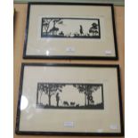 A PAIR OF EALRY 20TH CENTURY SILOUETTES OF WOODLAND SCENES, ONE WITH A SHEPHERD AND HIS FLOCK, THE