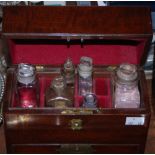 A 19TH CENTURY MAHOGANY TABLE TOP APOTHECARY BOX, THE HINGED COVER OPENING TO FITTED INTERIOR WITH