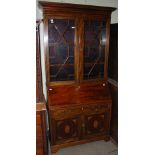 AN EDWARDIAN MAHOGANY AND SATINWOOD BANDED BUREAU BOOKCASE