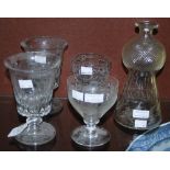A COLLECTION OF GLASSWARE TO INCLUDE A PAIR OF 19TH CENTURY FACET CUT GLASS RUMMERS, EACH 16.5CM