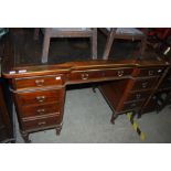 LATE 19TH/ EARLY 20TH CENTURY MAHOGANY AND BRASS LINED DESK BY 'EDWARDS AND ROBERTS', THE