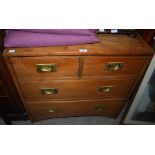 A PINE MILITARY TYPE CHEST OF TWO SHORT OVER TWO LONG DRAWERS