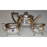 THREE PIECE ELECTROPLATED TEA SET ENGRAVED WITH INITIAL 'C'