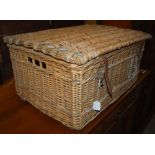 LARGE WICKER HAMPER WITH LEATHER STRAPS