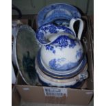 BOX - ASSORTED BLUE PRINTED CERAMICS