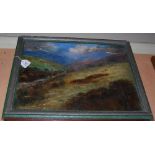 EARLY 20TH CENTURY BRITISH SCHOOL HIGHLAND LANDSCAPE OIL ON CANVAS, SIGNED INDISTINCTLY 'J. VERYUG-