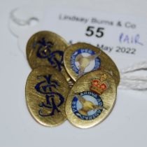 RAF INTEREST - PAIR OF 18CT GOLD OVAL CUFFLINKS, DECORATED WITH LOGO OF THE RAF TO ONE PANEL AND