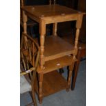 PAIR OF SQUARE OAK TWO-TIER OCCASIONAL TABLES ON BALUSTER TURNED SUPPORTS