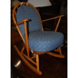 VINTAGE BLONDE WOOD ERCOL ROCKING CHAIR WITH SPINDLE BACK