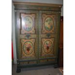 A CONTINENTAL PAINTED ARMOIRE / WARDROBE, POSSIBLY NORTHERN ITALIAN OR VENETIAN, FITTED WITH TWO