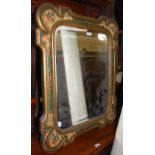 AN EARLY 20TH CENTURY PAINTED STRUT BACK DRESSING TABLE MIRROR, THE BEVELLED MIRROR PLATE WITHIN A