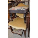 A 19TH CENTURY MAHOGANY VELVET UPHOLSTERED ARMCHAIR WITH SERPENTINE SEAT, NEEDLEWORK EMBROIDERED