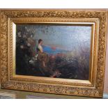 LATE 19TH CENTURY GERMAN SCHOOL A MAIDEN OVERLOOKING A SUNSET ON A LAKE OIL ON CANVAS, SIGNED 'K.