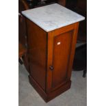 A 19TH CENTURY MAHOGANY MARBLE-TOPPED BEDSIDE LOCKER