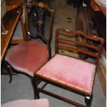 PAIR OF EDWARDIAN MAHOGANY AND MARQUETRY INLAID BEDROOM CHAIRS TOGETHER WITH ANOTHER MAHOGANY