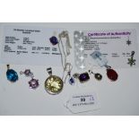 A ROCKS & CO 9CT GOLD MOUNTED SIBERIAN AMETHYST AND WHITE SAPPHIRE SET PENDANT WITH CERTIFICATE OF