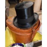 AN EARLY 20TH CENTURY BLACK SILK TOP HAT, BY WILLIAM BELL, 35 LOTHIAN ROAD, EDINBURGH, INSIDE A