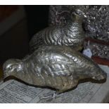 A PAIR OF ELECTROPLATED QUAIL TABLE ORNAMENTS
